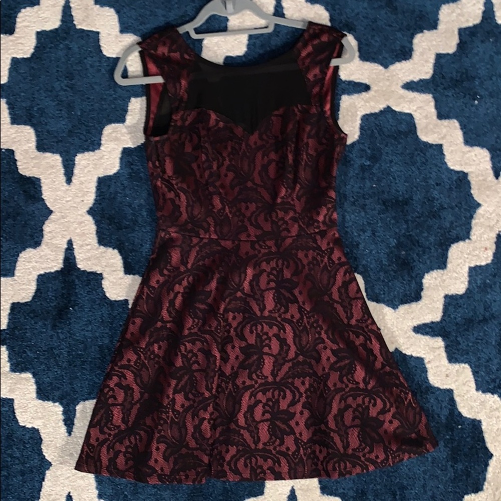 Dark magenta black lace dress